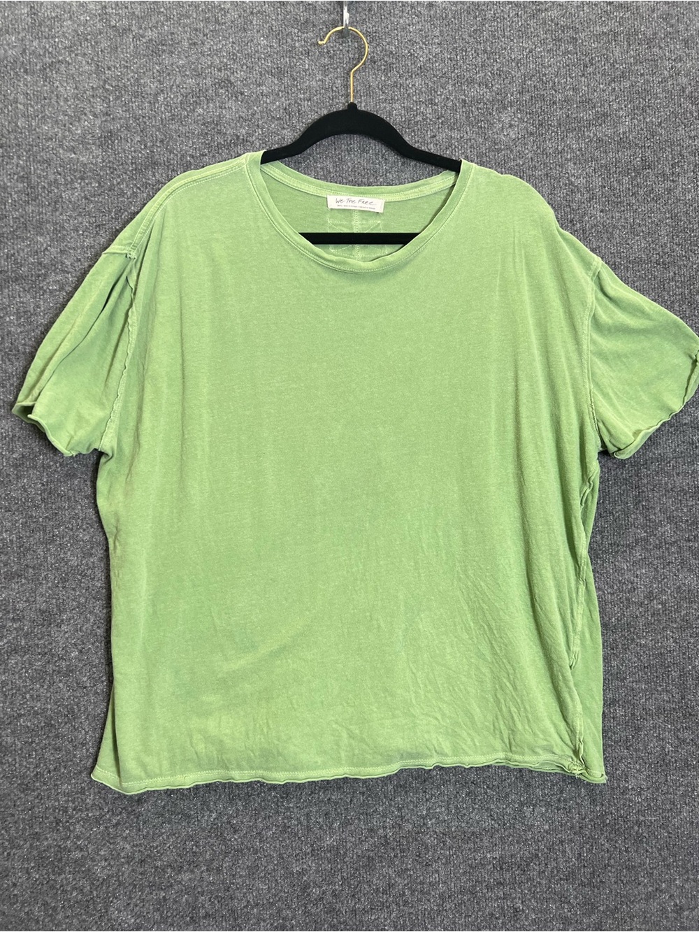 We The Free Nina Tee Small Green 100% Cotton Raw Seam Lagenlook Relaxed T-Shirt